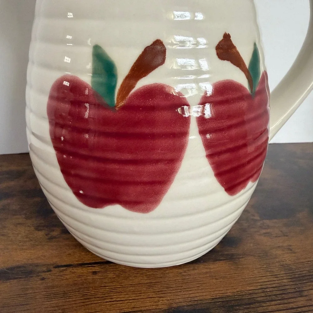 Alco Industries Apple Ceramic Pitcher Cream Green Farmhouse Stoneware Cottage